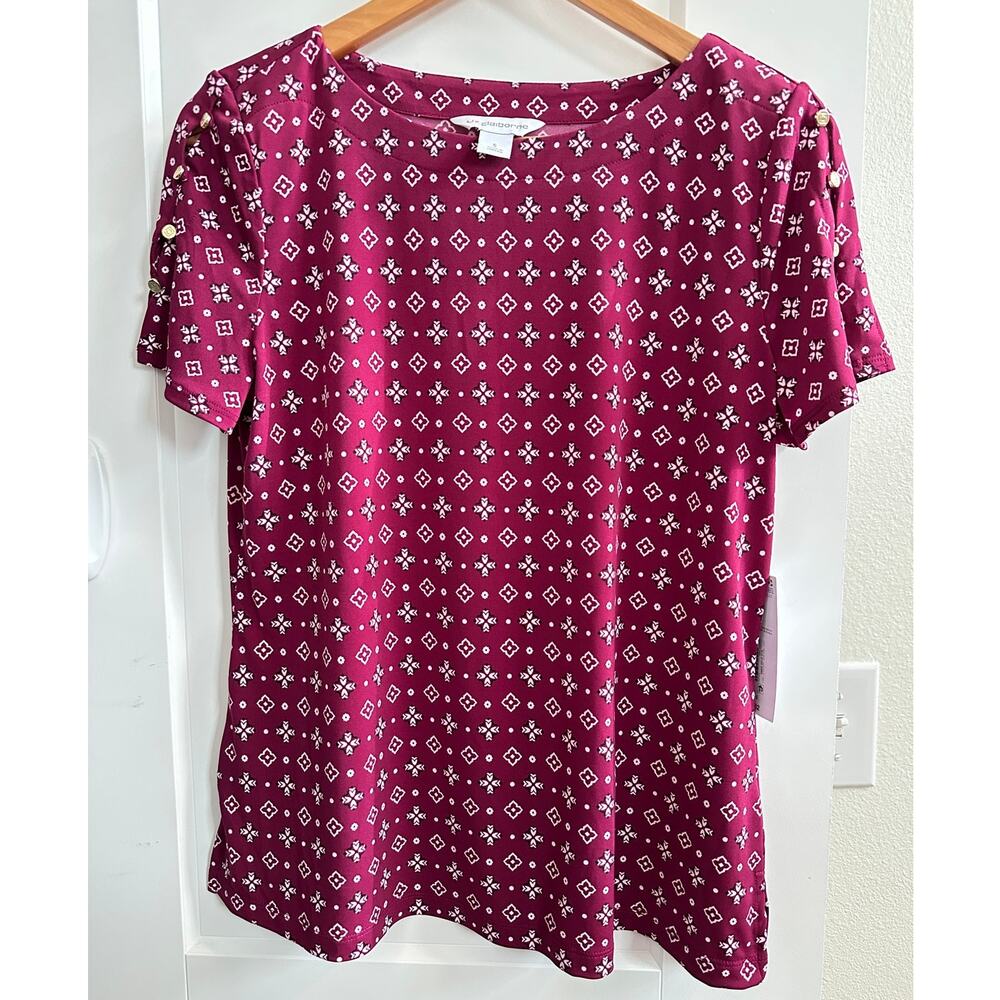 Liz Claiborne Womens S Short Sleeve‎ Blouse with gold buttons